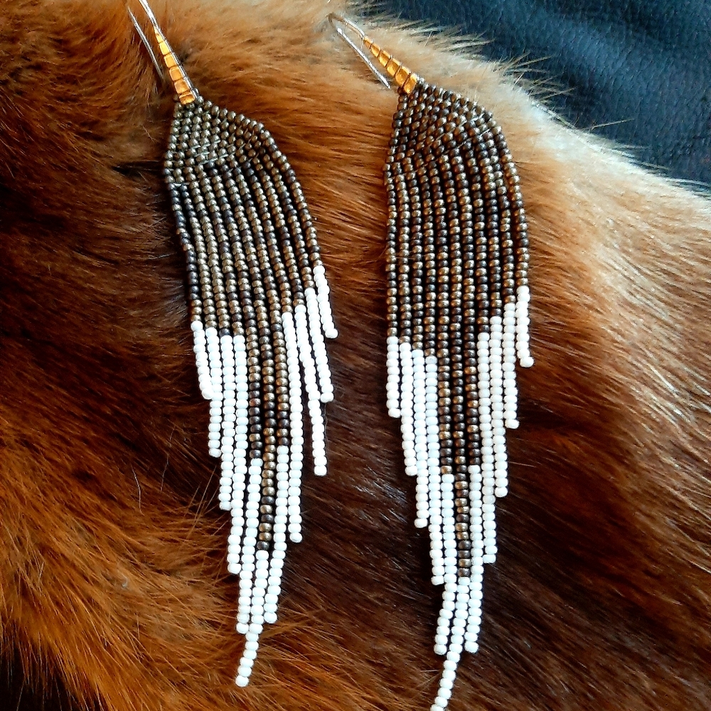 Silver and White Fringe Earrings